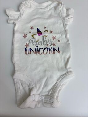 Precious Firsts NB White One pieces Custom HTV  Baby Unicorn